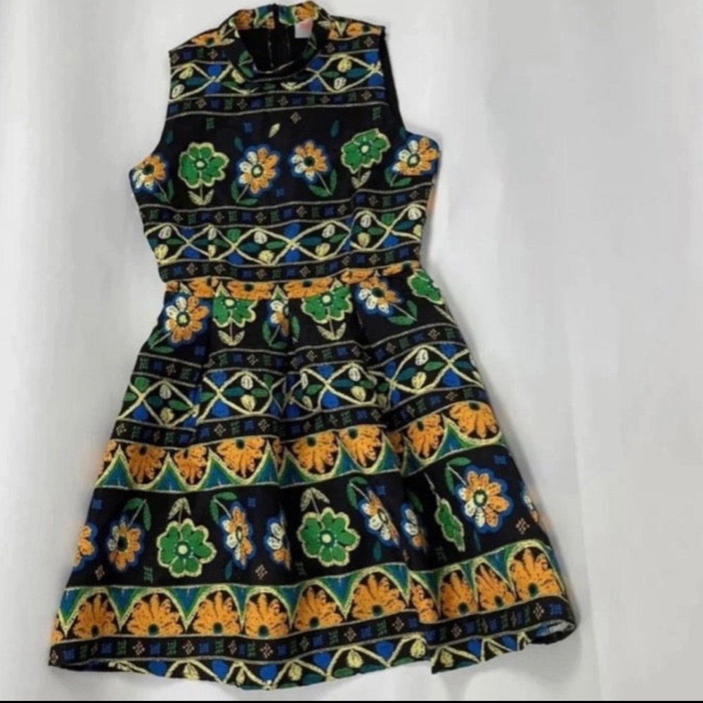 Black Floral Print Multicolor Pleated Sleeveless Mini Dress